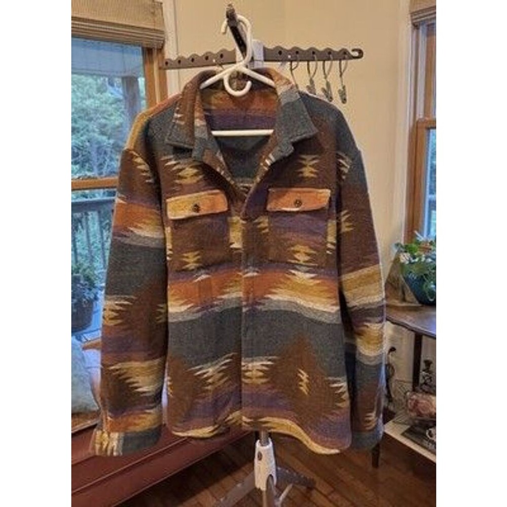 Aztec Western Shacket Jacket Men’s L Native Tribal Southwest Rancher Heavy